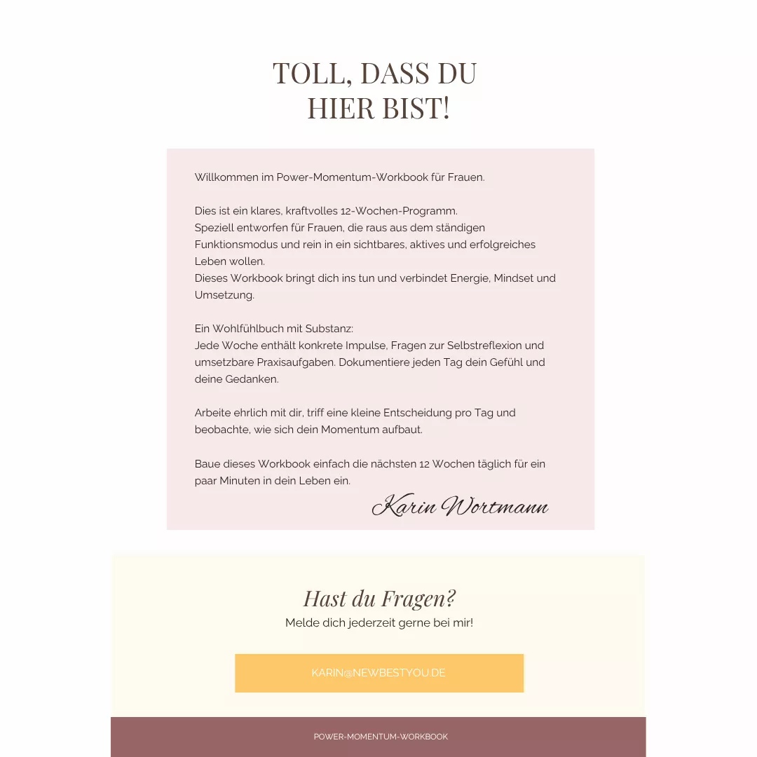 Erste Seite Workbook - Begrüßung